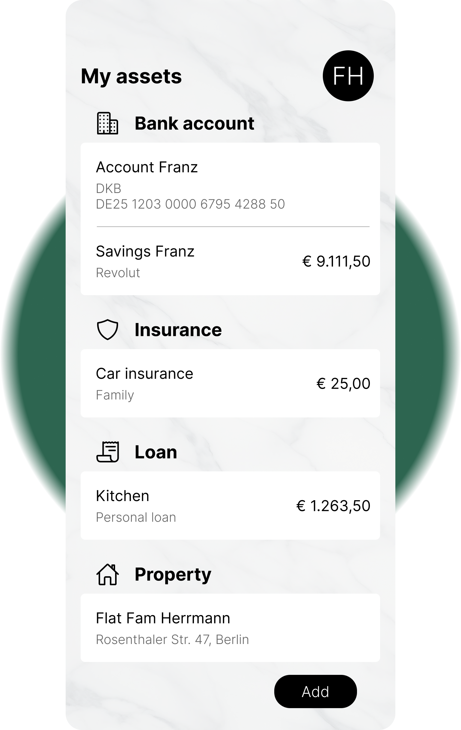 Asset Arca Dashboard-Screen with list of assets