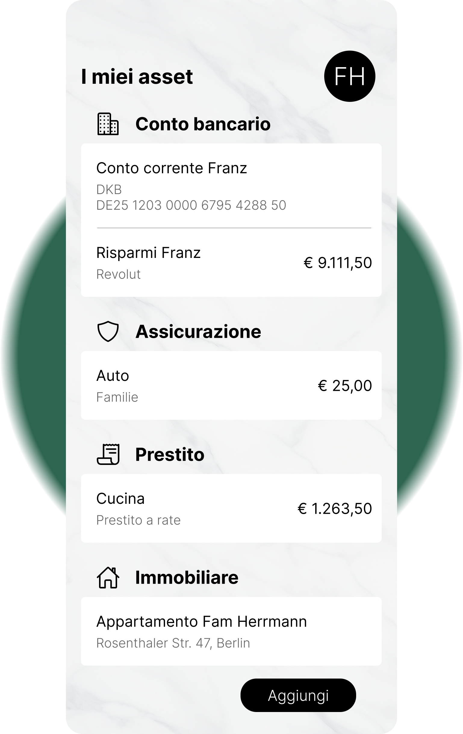 Asset Arca Dashboard mit Übersicht aller Vermögenswerte